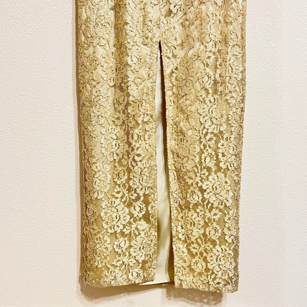 Jessica McClintock Gunne Sax Y2K Fairy Vtg Gold Mesh Lace Maxi Dress M Glam Prom - Picture 6 of 8